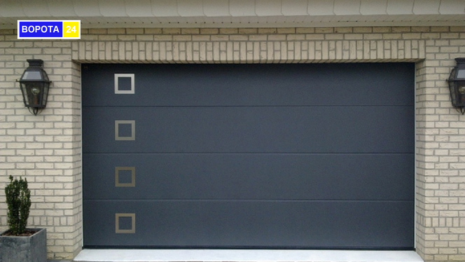 ворота гаражные RYTERNA (Литва) в исполнении цвет Антрацит + декоративные алюминиевые накладки.